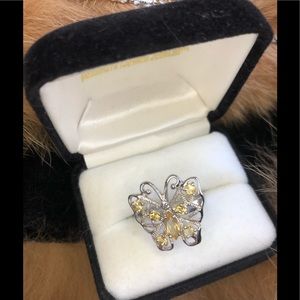STERLING SILVER  BUTTERFLY RING WITH YELLOW Citrine